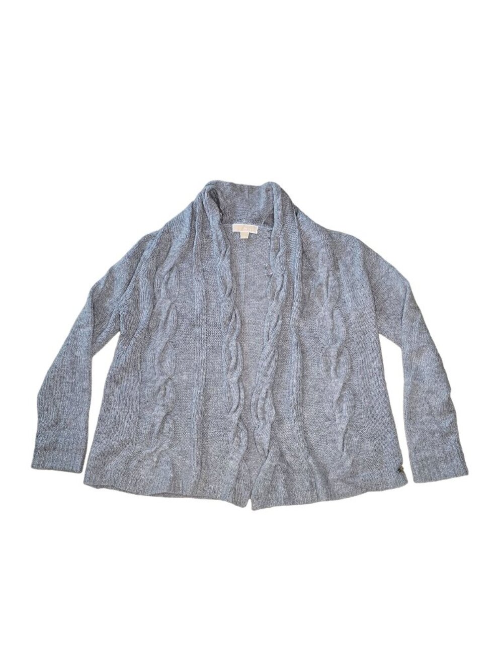 Michael Kors Womens Cable Knit Cardigan Sweater Gray LG Wool Blend Open Front - Picture 1 of 7